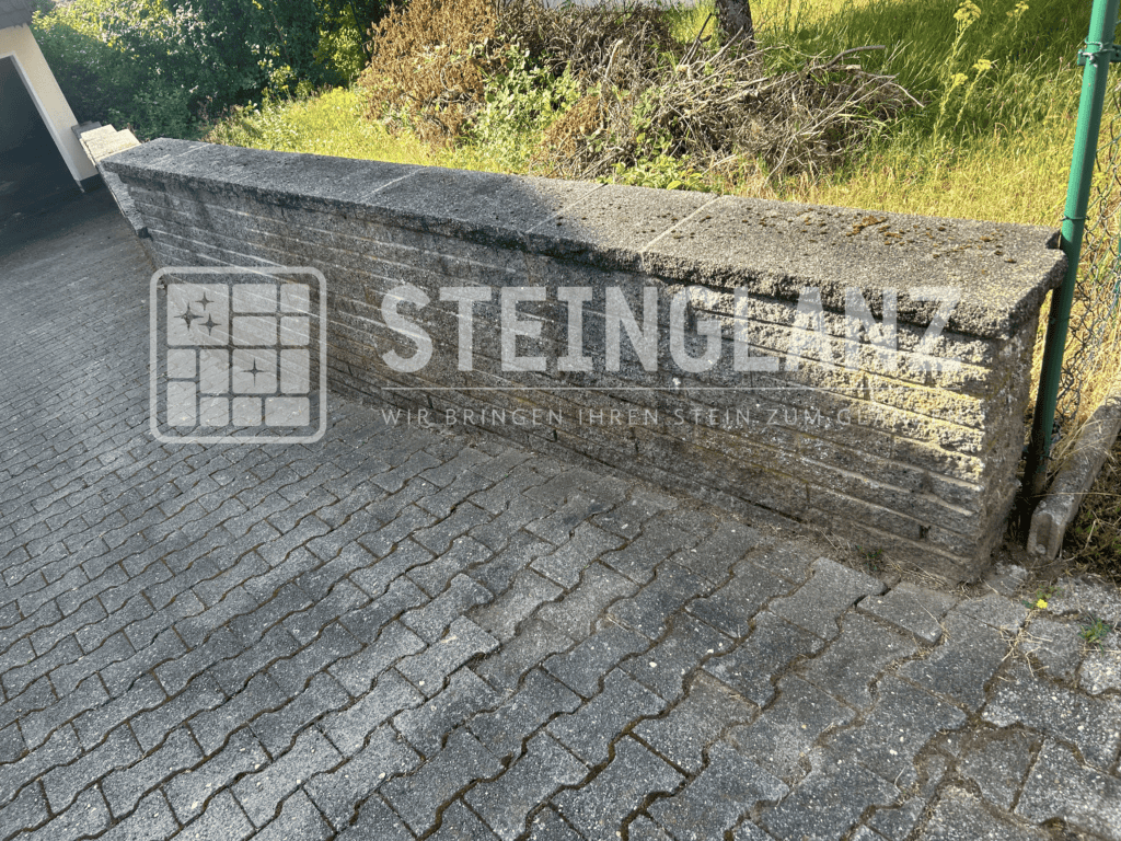 Mauerkrone und Weg vor der Reinigung