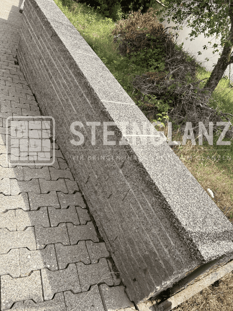 Mauerkrone und Weg nach der Reinigung durch Steinglanz